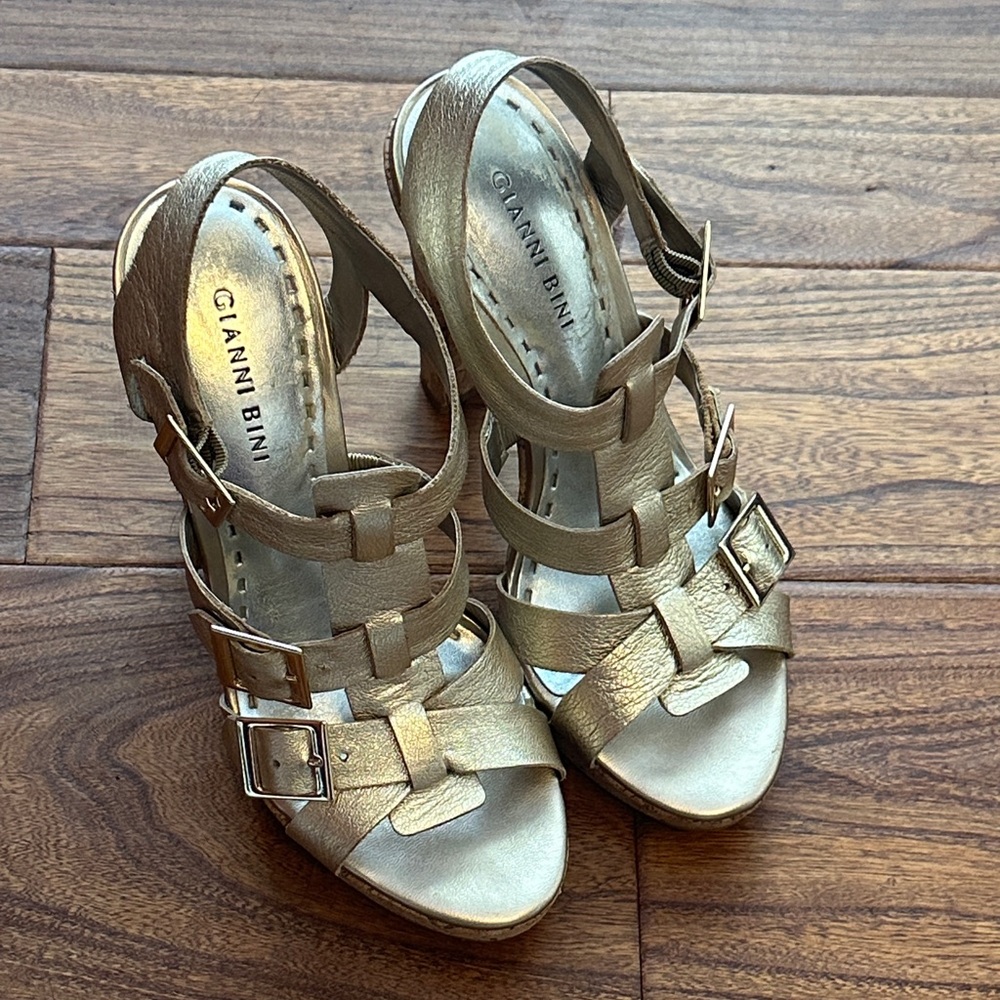 Gianni Bini Metallic Gold Buckle Sandals